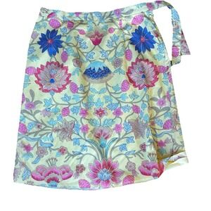 Talbots Skirt Womens 14 Yellow Floral Cotton Lined  Side Zip Knee Length